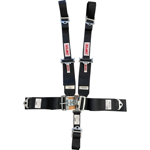 Harness - 5 Point - Latch and Link - SFI 16.1 - 62 in Length - Pull Down Adjust - Bolt-On - Individual Harness - Nylon - Black - Kit