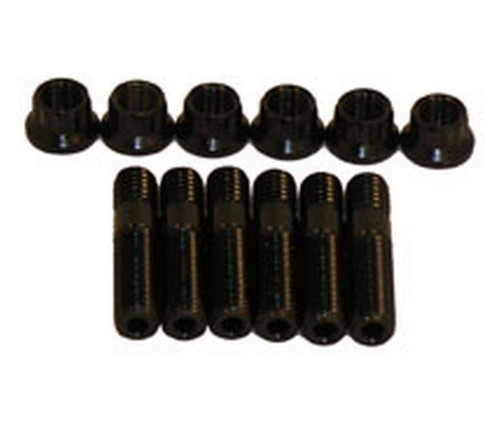 Pressure Plate Stud - 3/8-16 in Thread - 1.750 in long - 12 Point Nuts - Steel - Black Oxide - Set of 6