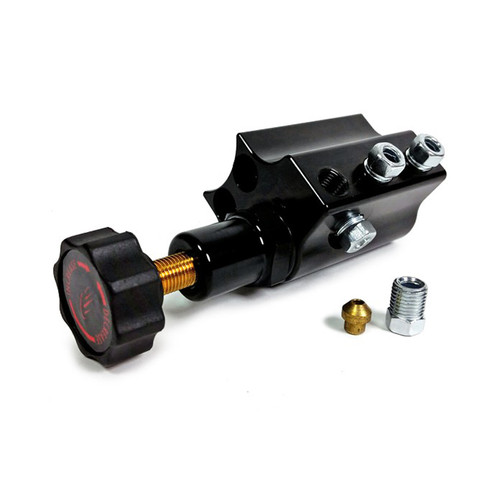 Proportioning Valve - 3/8 in NPT Female Inlet - 3/8 in NPT Female Outlet - 3/8-24 in Fittings - Knob Type - Aluminum - Black Anodized - Each Proportioning Valve - 3/8 in NPT Female Inlet - 3/8 in NPT Female Outlet - 3/8-24 in Fittings - Knob Type - Aluminum - Black Anodized - Each