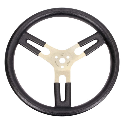 Steering Wheel - 16 in Diameter - Flat - 3-Spoke - Black Rubberized Grip - Aluminum - Natural - Each