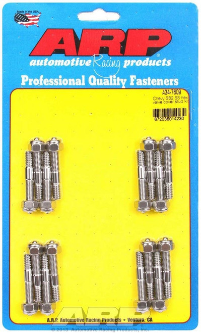 Valve Cover Fastener - Stud - 1/4-20 in Thread - 1.800 in Long - Hex Nuts - Stainless - Polished - Chevy SB2 - Set of 16