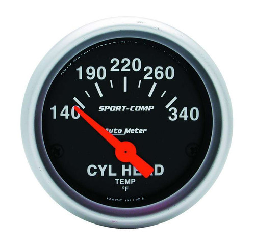 Cylinder Head Temperature Gauge - Sport-Comp - 140-340 Degree F - Electric - Analog - Short Sweep - 2-1/16 in Diameter - Black Face - Each
