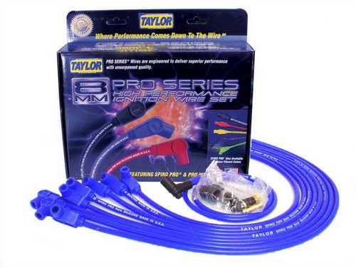 Spark Plug Wire Set - Spiro-Pro - Spiral Core - 8 mm - Blue - 90 Degree Plug Boots - HEI Style Terminal - Over Valve Cover - Small Block Chevy - Kit Spark Plug Wire Set - Spiro-Pro - Spiral Core - 8 mm - Blue - 90 Degree Plug Boots - HEI Style Terminal - Over Valve Cover - Small Block Chevy - Kit