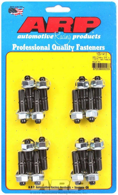 Header Stud - 3/8 in Diameter - 1.67 in Long - Hex Nuts - Chromoly - Black Oxide - Big Block Chevy - Set of 16 Header Stud - 3/8 in Diameter - 1.67 in Long - Hex Nuts - Chromoly - Black Oxide - Big Block Chevy - Set of 16