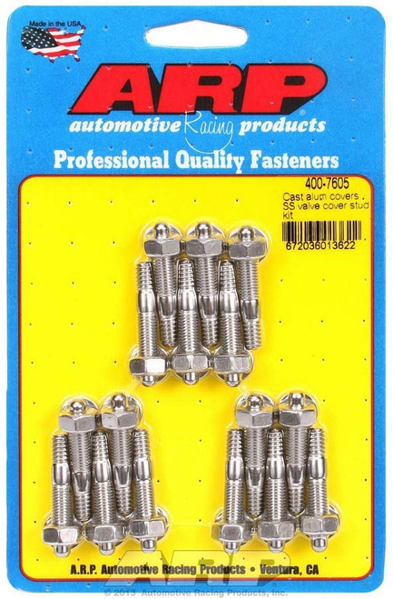 Valve Cover Fastener - Stud - 1/4-20 in Thread - 1.500 in Long - Hex Nuts - Stainless - Polished - Set of 16