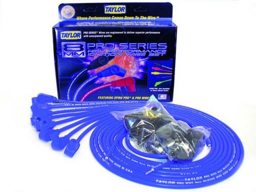 Spark Plug Wire Set - Pro Wire - Solid Core - 8 mm - Blue - 90 Degree Plug Boots - HEI / Socket Style - Cut-To-Fit - V8 - Kit