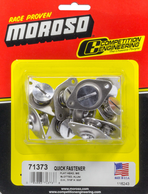 Quick Turn Fastener - Self Ejecting - Flush Head - Slotted - 7/16 x 0.500 in Body - Aluminum - Natural - Set of 10