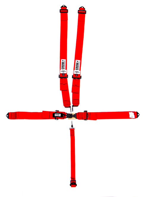 Harness - 5 Point - Latch and Link - SFI 16.1 - 50 in Length - Pull Down Adjust - Bolt-On / Wrap Around - Individual Harness - Black Hardware - Red - Kit