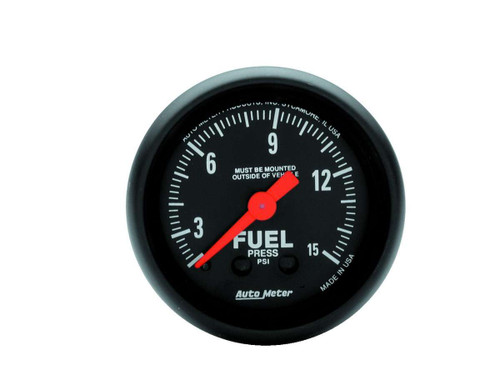 Fuel Pressure Gauge - Z-Series - 0-15 psi - Mechanical - Analog - Full Sweep - 2-1/16 in Diameter - Black Face - Each