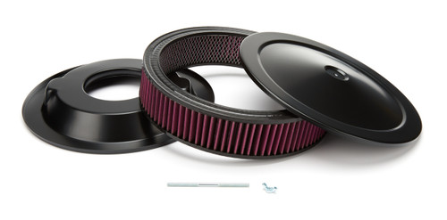 Air Cleaner Assembly - Muscle Car - 14 in Round - 3 in Element - 5-1/8 in Carb Flange - Dropped Base - Steel - Black Paint - Kit