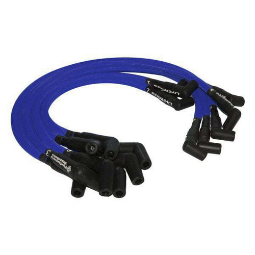 Spark Plug Wires - Livewires - Spiral Core - 10 mm - Blue - 90 Degree Plug Boots - HEI Style - Small Block Ford / Cleveland / FE-Series - Kit