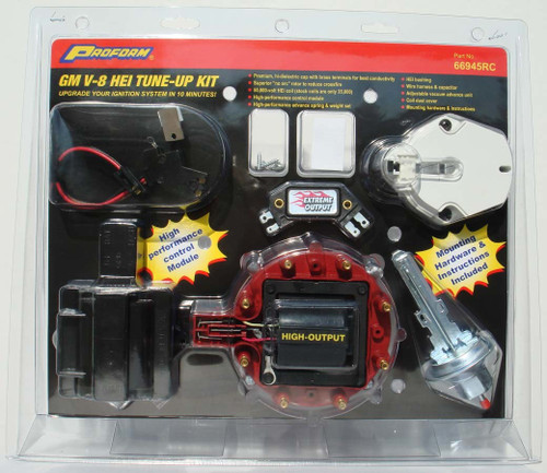 Distributor Tune Up Kit - Cap / Coil / Dust Cover / Hardware / Module / Rotor / Vacuum Advance - Red - GM HEI Distributors - Kit