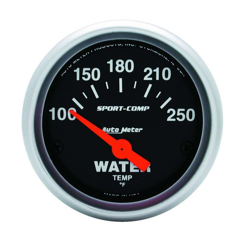 Water Temperature Gauge - Sport-Comp - 100-250 Degree F - Electric - Analog - Short Sweep - 2-1/16 in Diameter - Black Face - Each