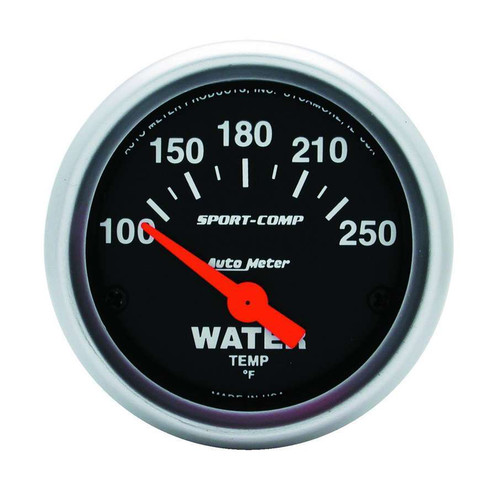 Water Temperature Gauge - Sport-Comp - 100-250 Degree F - Electric - Analog - Short Sweep - 2-1/16 in Diameter - Black Face - Each Water Temperature Gauge - Sport-Comp - 100-250 Degree F - Electric - Analog - Short Sweep - 2-1/16 in Diameter - Black Face - Each