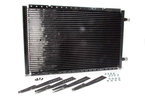 Air Conditioning Condenser - SuperFlow - Horizontal - 22 x 14 x 0.83 in - 6 AN / 8 AN Male O-Ring Fittings - Brackets - Aluminum - Black Paint - Each