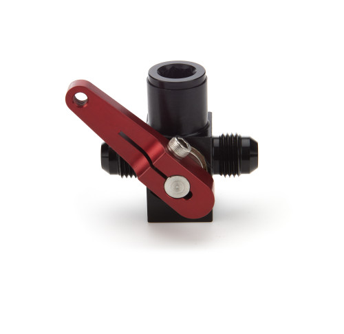 Shutoff Valve - Fuel Shutoff - Manual - Dash Mount - 6 AN Male Inlet - 6 AN Male Outlets - 6 AN Female O-Ring Return - Aluminum - Black / Red Anodized - Each