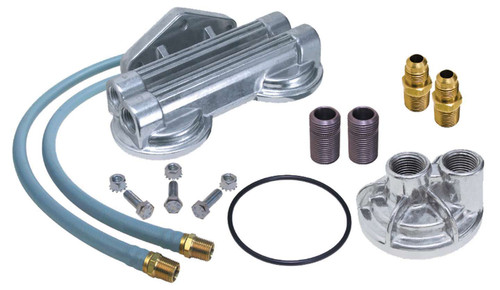 Remote Oil Filter - Double Filter - 13/16-16 in Thread Adapter - Two 30 in Hoses - 3/4-16 in Thread Housing - Fittings / Hardware - Chevy V8 - Kit