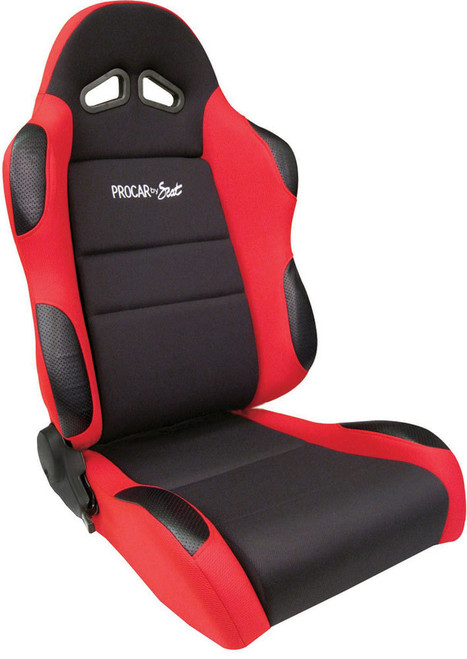 Seat - Sportsman Suspension 1606 Series - Passenger Side - Sliders - Reclining - Side Bolsters - Harness Openings - Velour - Black / Red - Each