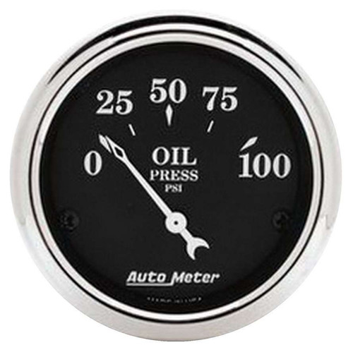 Oil Pressure Gauge - Old Tyme Black - 0-100 psi - Electric - Analog - Short Sweep - 2-1/16 in Diameter - Black Face - Each