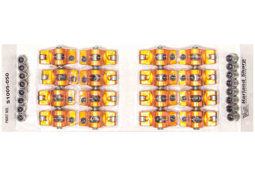 Rocker Arm - Original - 7/16 in Stud Mount - 1.60 Ratio - 0.050 in Offset - Full Roller - Aluminum - Orange Anodized - Small Block Chevy - Set of 16