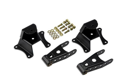 Spring Shackle and Hanger - 4 in Lowering - Bushings / Hardware - Steel - Black Powder Coat - GM Fullsize Truck 1973-87 - Kit