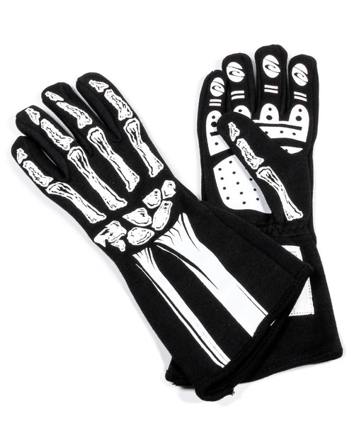 Driving Gloves - Skeleton - SFI 3.3/5 - Double Layer - Nomex - Black / White - 2X-Large - Pair
