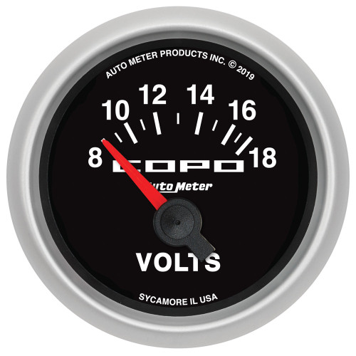 Voltmeter - COPO - 8-18V - Electric - Analog - Short Sweep - 2-1/16 in Diameter - Black Face - Each