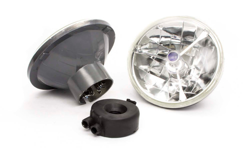 Headlight - Tri-Bar with Blue Dot - 7 in OD - H4 Bulb - Glass / Plastic - Universal - Pair Headlight - Tri-Bar with Blue Dot - 7 in OD - H4 Bulb - Glass / Plastic - Universal - Pair