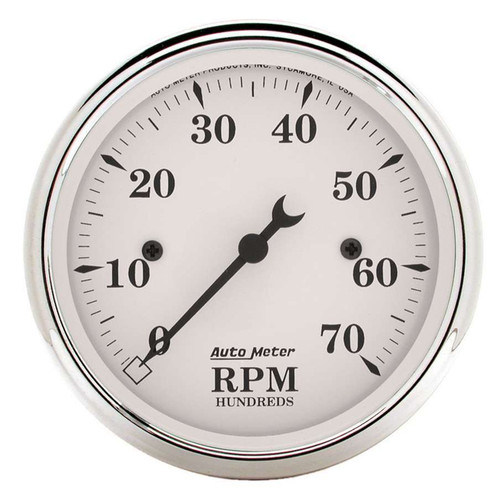 Tachometer - Old Tyme White - 7000 RPM - Electric - Analog - 3-1/8 in Diameter - Dash Mount - White Face - Each Tachometer - Old Tyme White - 7000 RPM - Electric - Analog - 3-1/8 in Diameter - Dash Mount - White Face - Each
