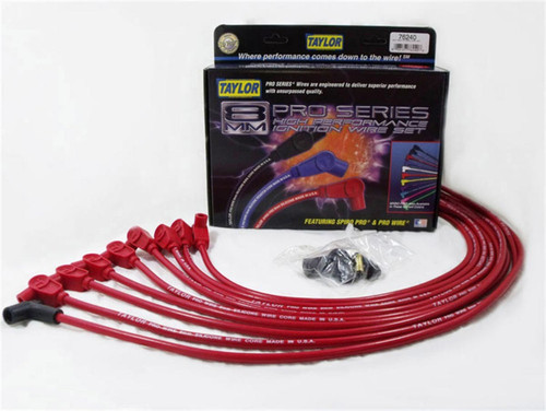 Spark Plug Wire Set - Spiro-Pro - Solid Core - 8 mm - Red - 90 Degree Plug Boots - HEI Style Terminal - Under Header - Small Block Chevy - Kit