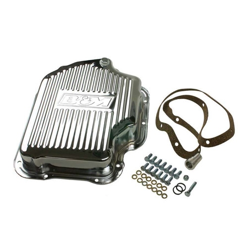 Transmission Pan - Hi-Tek - Deep Sump - Ribbed - Adds 2.0 qt Capacity - Steel - Chrome - TH400 - Each