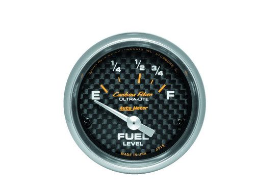 Fuel Level Gauge - Carbon Fiber - 73-10 ohm - Electric - Analog - Short Sweep - 2-1/16 in Diameter - Carbon Fiber Look Face - Each