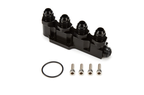 Fuel Pump Manifold - Four 6 AN Male Outlets - Aluminum - Black Anodized - Waterman Fuel Pumps - Each