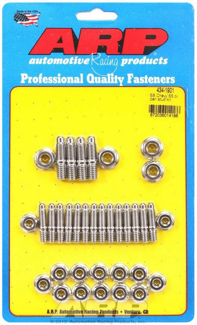 Oil Pan Stud - Hex Nuts - 2-Piece Cork Gasket - Stainless - Polished - Small Block Chevy - Kit
