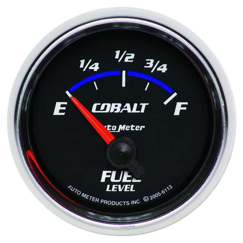 Fuel Level Gauge - Cobalt - 0-90 ohm - Electric - Analog - Short Sweep - 2-1/16 in Diameter - Black Face - Each Fuel Level Gauge - Cobalt - 0-90 ohm - Electric - Analog - Short Sweep - 2-1/16 in Diameter - Black Face - Each