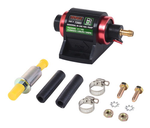 Fuel Pump - Electric - In-Line - 34 gph at 7 psi - 1/8 in NPT Female Inlet - 3/8 in Hose Barb Outlet - Aluminum - Red / Black Anodized - Diesel - Kit