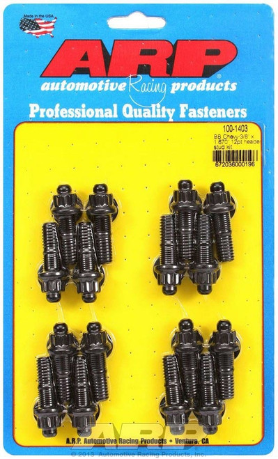 Header Stud - 3/8 in Diameter - 1.67 in Long - 12 Point Nuts - Chromoly - Black Oxide - Big Block Chevy - Set of 16 Header Stud - 3/8 in Diameter - 1.67 in Long - 12 Point Nuts - Chromoly - Black Oxide - Big Block Chevy - Set of 16