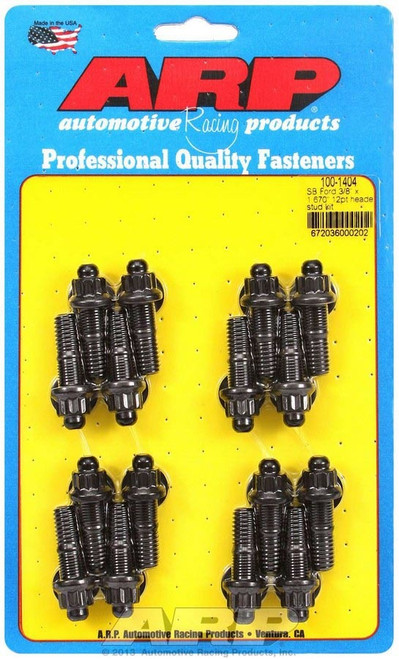 Header Stud - 3/8 in Diameter - 1.67 in Long - 12 Point Nuts - Chromoly - Black Oxide - Ford - Set of 16 Header Stud - 3/8 in Diameter - 1.67 in Long - 12 Point Nuts - Chromoly - Black Oxide - Ford - Set of 16