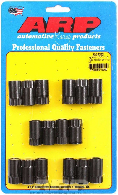 Rocker Arm Nut - 7/16-20 in Thread - 0.640 in Shank Diameter - 1.200 in Long - Chromoly - Black Oxide - Stamped Steel Rockers - Set of 16 Rocker Arm Nut - 7/16-20 in Thread - 0.640 in Shank Diameter - 1.200 in Long - Chromoly - Black Oxide - Stamped Steel Rockers - Set of 16