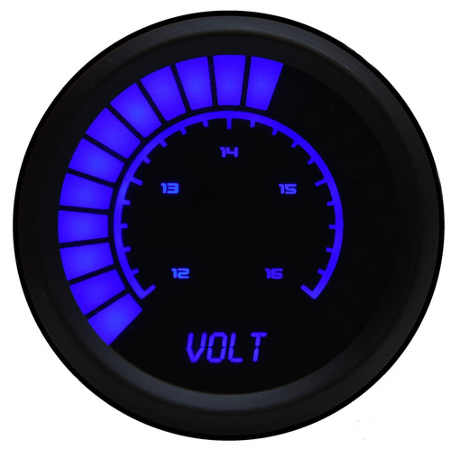 Voltmeter - Bargraph - 12-16V - Electric - Digital - 2-1/16 in Diameter - Black Face - Blue LED - Each