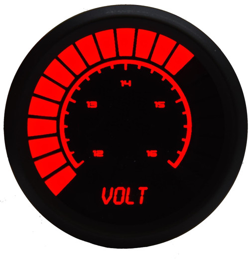 Voltmeter - Bargraph - 12-16V - Electric - Digital - 2-1/16 in Diameter - Black Face - Red LED - Each