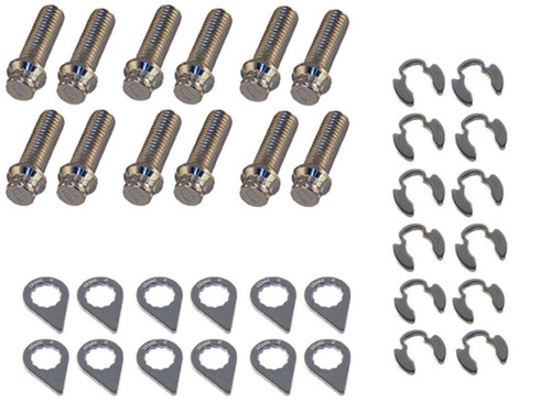 Header Bolt - Locking - 3/8-16 in Thread - 1.25 in Long - 12 Point Head - Steel - Nickel Plated - GM V6 / Small Block Chevy - Set of 12