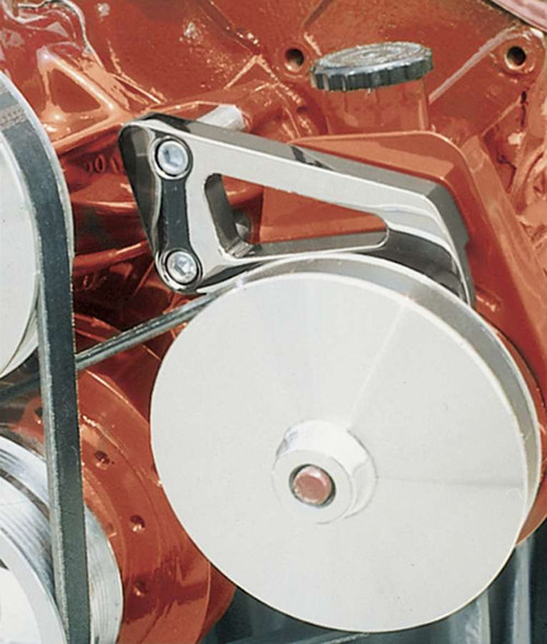 Power Steering Pump Bracket - Ultra - Driver Side Mount - Aluminum - Clear Powder Coat - Saginaw Style Pump - Long Water Pump - Small Block Chevy - Kit Power Steering Pump Bracket - Ultra - Driver Side Mount - Aluminum - Clear Powder Coat - Saginaw Style Pump - Long Water Pump - Small Block Chevy - Kit
