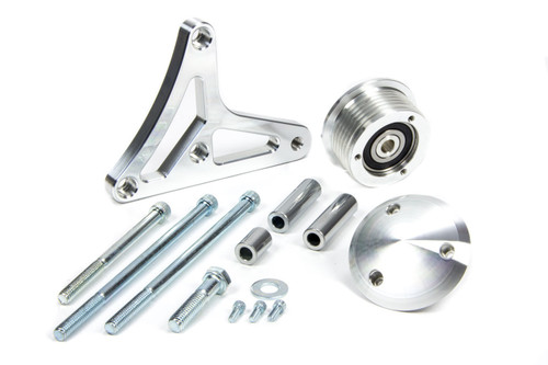 Idler Pulley and Bracket - Deluxe - Serpentine - 6-Rib - Aluminum - Clear Powder Coat - Small Block Ford - Kit
