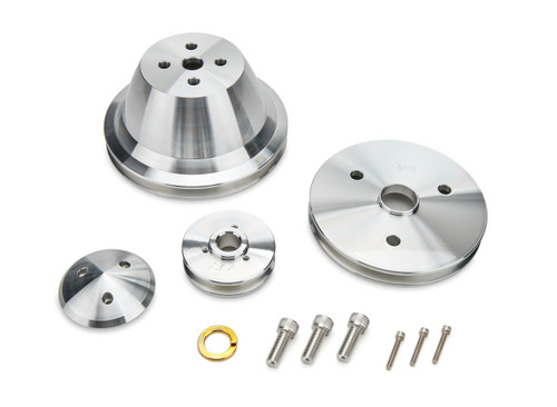 Pulley Kit - Performance Ratio - 1 Groove V-Belt - Aluminum - Clear Powder Coat - Short Water Pump - Small Block Chevy - Kit