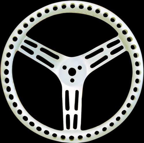 Steering Wheel - 14 in Diameter - 2-1/2 in Dish - 3-Spoke - Drilled / Shot Peened Grip - Aluminum - Natural - Each