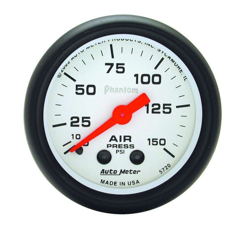 Air Pressure Gauge - Phantom - 0-150 psi - Mechanical - Analog - 2-1/16 in Diameter - White Face - Each