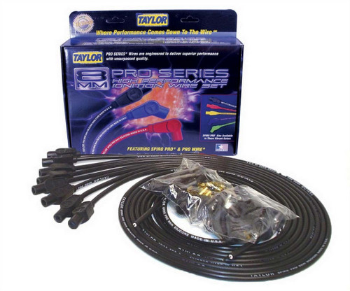 Spark Plug Wire Set - Spiro-Pro - Spiral Core - 8 mm - Black - Straight Plug Boots - HEI / Socket Style - Cut-To-Fit - V8 - Kit