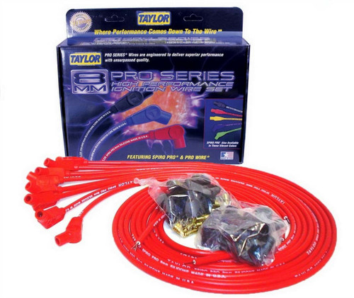 Spark Plug Wire Set - Spiro-Pro - Spiral Core - 8 mm - Red - 135 Degree Plug Boots - HEI / Socket Style - Cut-To-Fit - V8 - Kit