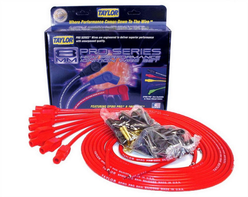 Spark Plug Wire Set - Spiro-Pro - Spiral Core - 8 mm - Red - Straight Plug Boots - HEI / Socket Style - Cut-To-Fit - V8 - Kit